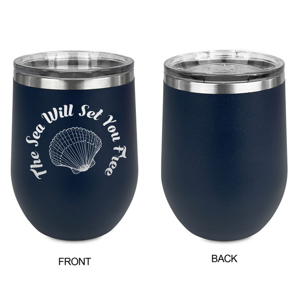 Sea Shells Stainless Wine Tumblers - Navy - Single Sided - Approval