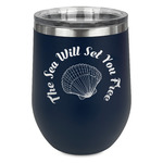 Sea Shells Stemless Stainless Steel Wine Tumbler - Navy - Single Sided (Personalized)