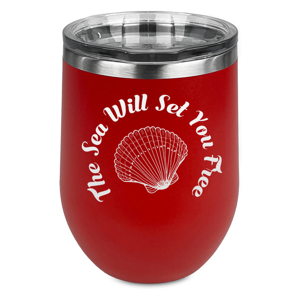 Custom Sea Shells Stemless Stainless Steel Wine Tumbler - Red - Double Sided (Personalized)