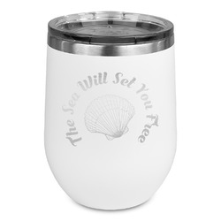 Sea Shells Stemless Stainless Steel Wine Tumbler - White - Double Sided (Personalized)