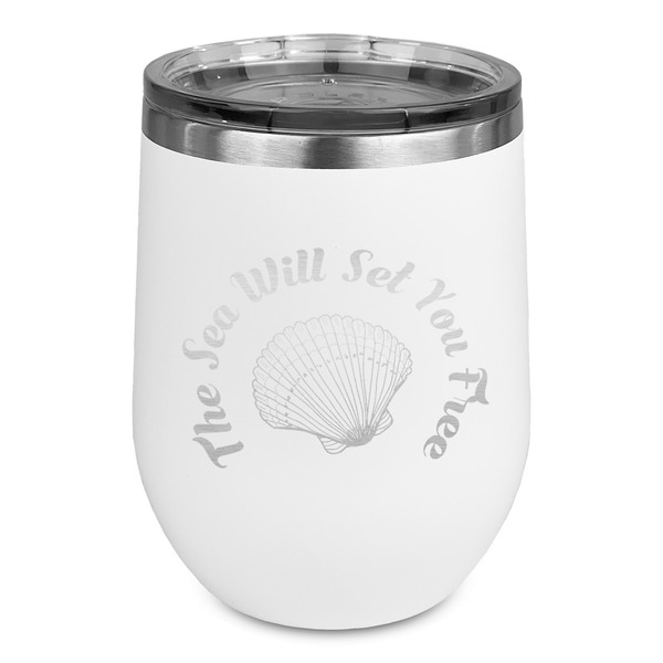 Custom Sea Shells Stemless Stainless Steel Wine Tumbler - White - Single Sided (Personalized)