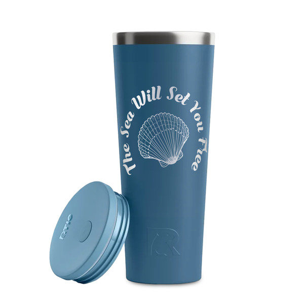 Sea Shells Steel Blue RTIC Everyday Tumbler - 28 oz. - Lid Off