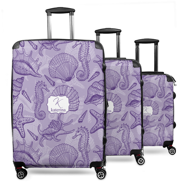 Custom Sea Shells 3 Piece Luggage Set - 20" Carry On, 24" Medium Checked, 28" Large Checked (Personalized)