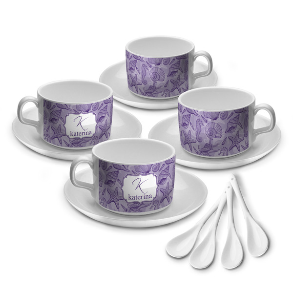 Custom Sea Shells Tea Cup - Set of 4 (Personalized)
