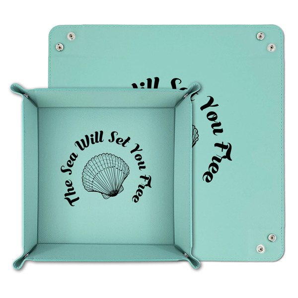 Sea Shells Teal Faux Leather Valet Trays - PARENT MAIN