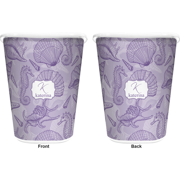 Sea Shells Trash Can White - Front and Back - Apvl