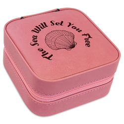 Sea Shells Travel Jewelry Boxes - Pink Leather (Personalized)