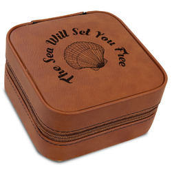 Sea Shells Travel Jewelry Box - Rawhide Leather (Personalized)