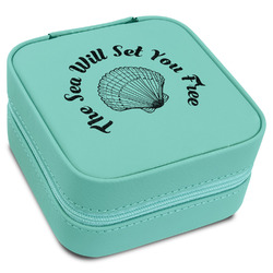 Sea Shells Travel Jewelry Box - Teal Leather (Personalized)