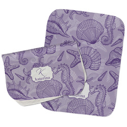 Sea Shells Burp Cloths - Fleece - Set of 2 w/ Name and Initial