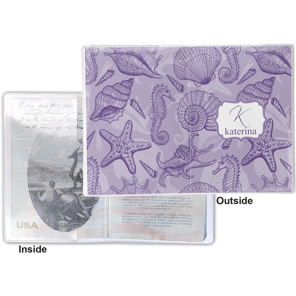 Sea Shells Vinyl Passport Holder - Flat Front and Back