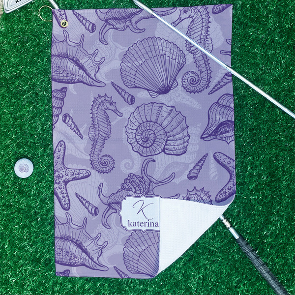 Sea Shells Waffle Weave Golf Towel - In Context