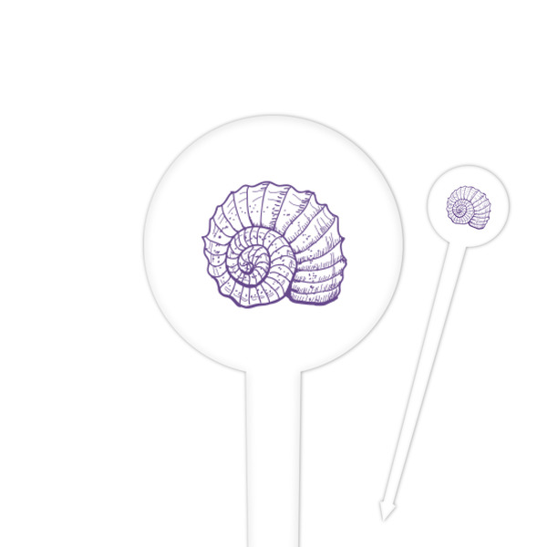 Custom Sea Shells 4" Round Plastic Food Picks - White - Single Sided