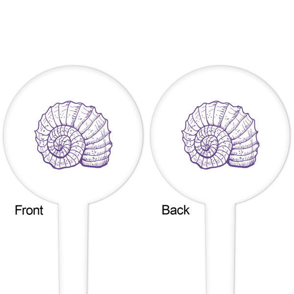 Sea Shells White Plastic 4" Food Pick - Round - Double Sided - Front & Back
