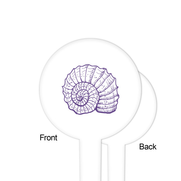 Sea Shells White Plastic 4" Food Pick - Round - Single Sided - Front & Back