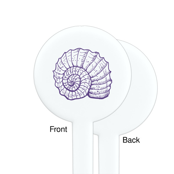 Sea Shells White Plastic 7" Stir Stick - Single Sided - Round - Front & Back