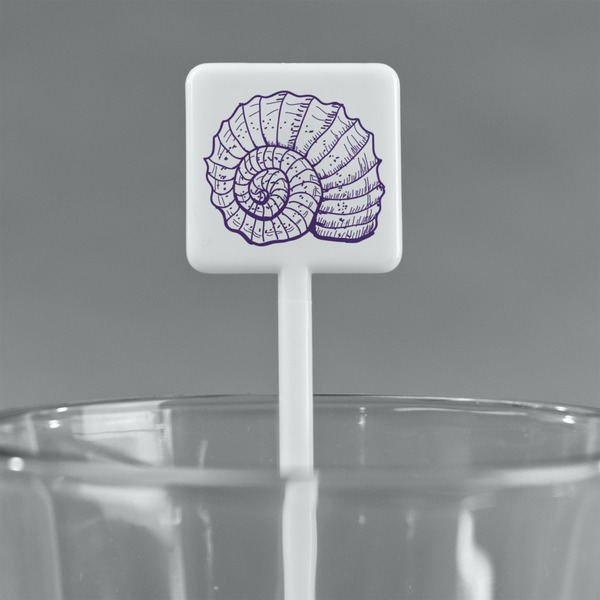 Sea Shells White Plastic Stir Stick - Square - Main