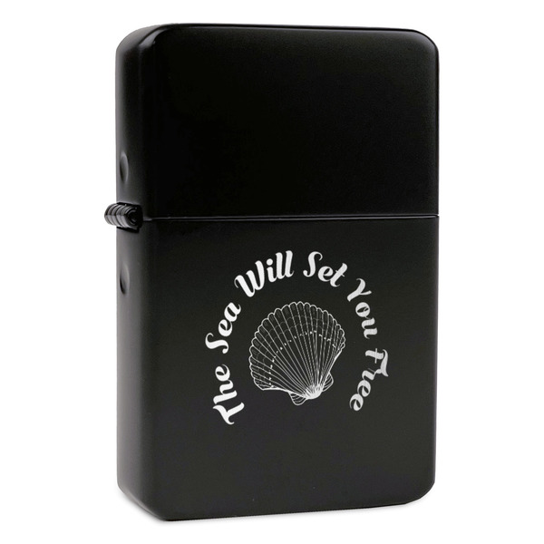 Custom Sea Shells Windproof Lighter - Black - Double Sided & Lid Engraved (Personalized)