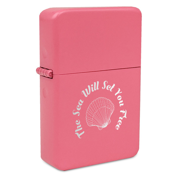 Custom Sea Shells Windproof Lighter - Pink - Double Sided & Lid Engraved (Personalized)