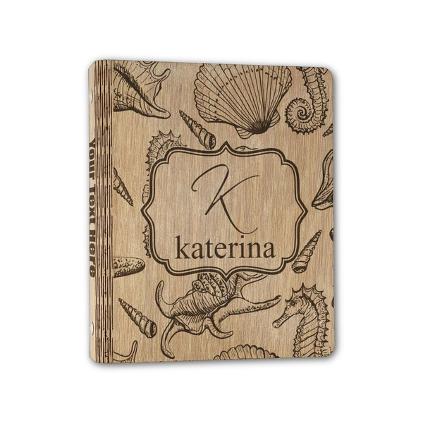 Custom Sea Shells Wood 3-Ring Binder - 1" Half-Letter Size (Personalized)