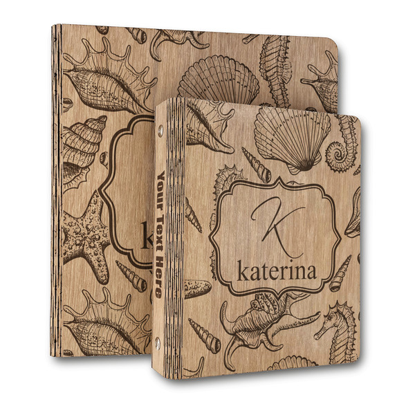 Custom Sea Shells Wood 3-Ring Binder (Personalized)