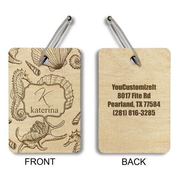 Sea Shells Wood Luggage Tags - Rectangle - Approval