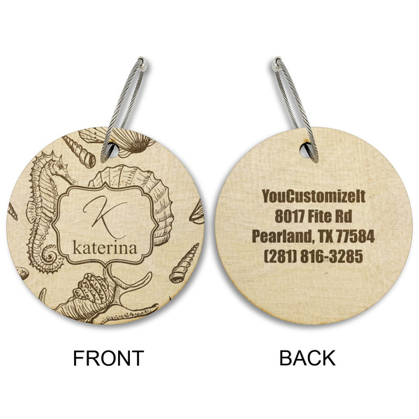 Sea Shells Wood Luggage Tags - Round - Approval