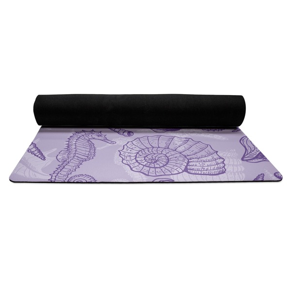 Sea Shells Yoga Mat Rolled up Black Rubber Backing