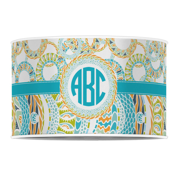 Teal Circles & Stripes 12" Drum Lampshade - FRONT (Poly Film)