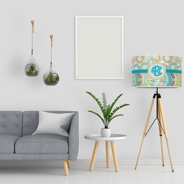 Teal Circles & Stripes 12" Drum Lampshade - LIFESTYLE