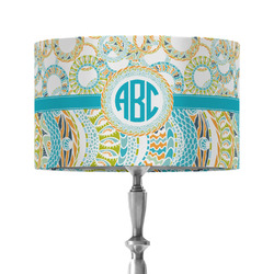 Teal Circles & Stripes 12" Drum Lamp Shade - Fabric (Personalized)