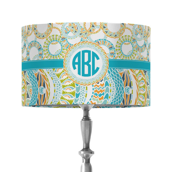 Custom Teal Circles & Stripes 12" Drum Lamp Shade - Fabric (Personalized)
