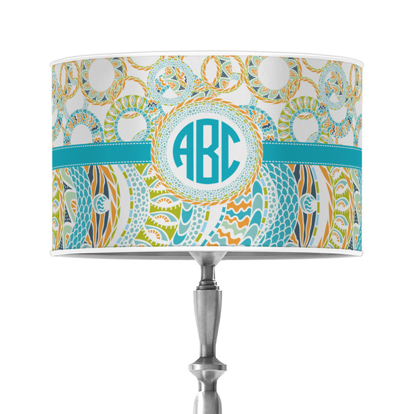 Custom Teal Circles & Stripes 12" Drum Lamp Shade - Poly-film (Personalized)