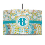 Teal Circles & Stripes 12" Drum Pendant Lamp - Fabric (Personalized)