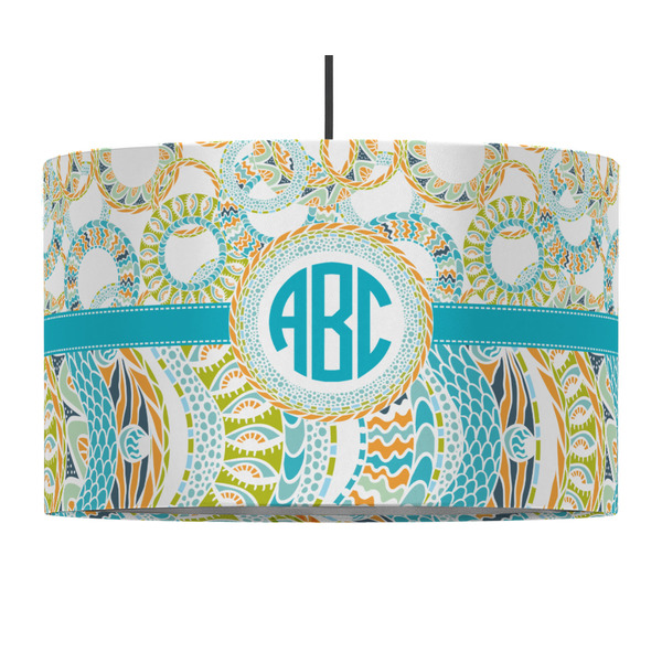 Custom Teal Circles & Stripes 12" Drum Pendant Lamp - Fabric (Personalized)