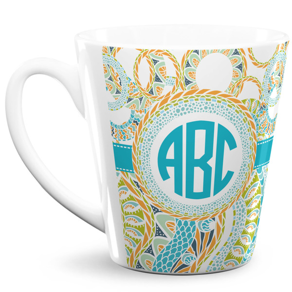 Custom Teal Circles & Stripes 12 Oz Latte Mug (Personalized)
