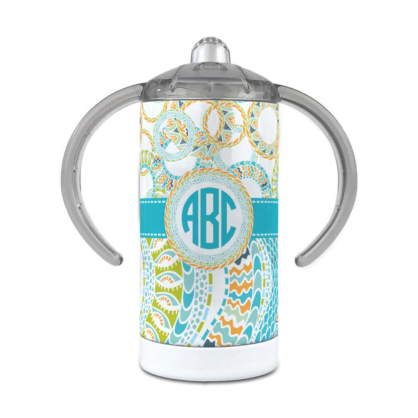 Custom Teal Circles & Stripes 12 oz Stainless Steel Sippy Cup (Personalized)