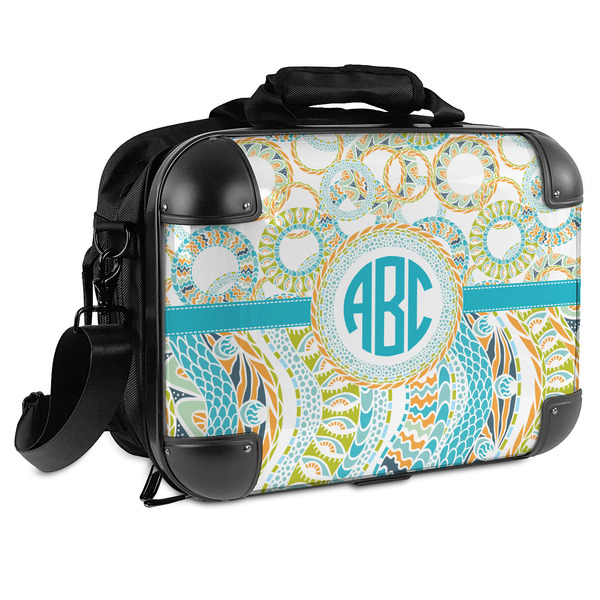 Custom Teal Circles & Stripes Hard Shell Briefcase - 15" (Personalized)