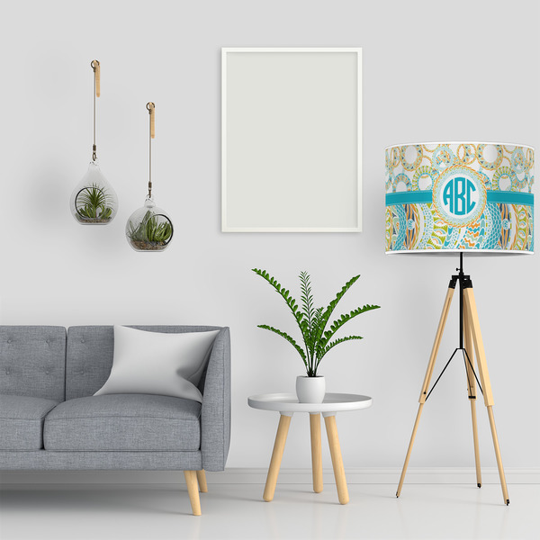 Teal Circles & Stripes 16" Drum Lampshade - LIFESTYLE