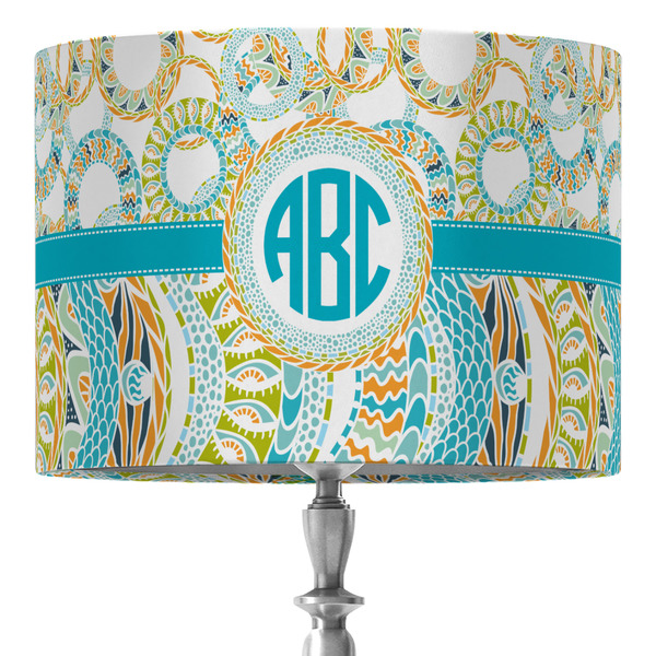 Custom Teal Circles & Stripes 16" Drum Lamp Shade - Fabric (Personalized)