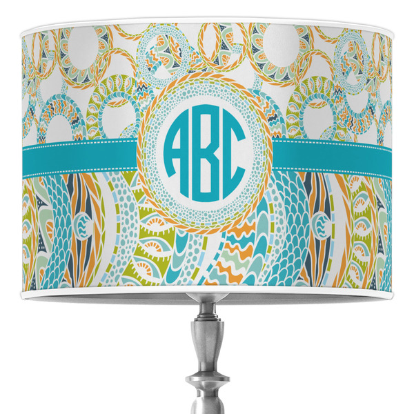 Custom Teal Circles & Stripes 16" Drum Lamp Shade - Poly-film (Personalized)