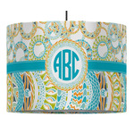 Teal Circles & Stripes 16" Drum Pendant Lamp - Fabric (Personalized)