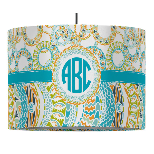 Custom Teal Circles & Stripes 16" Drum Pendant Lamp - Fabric (Personalized)