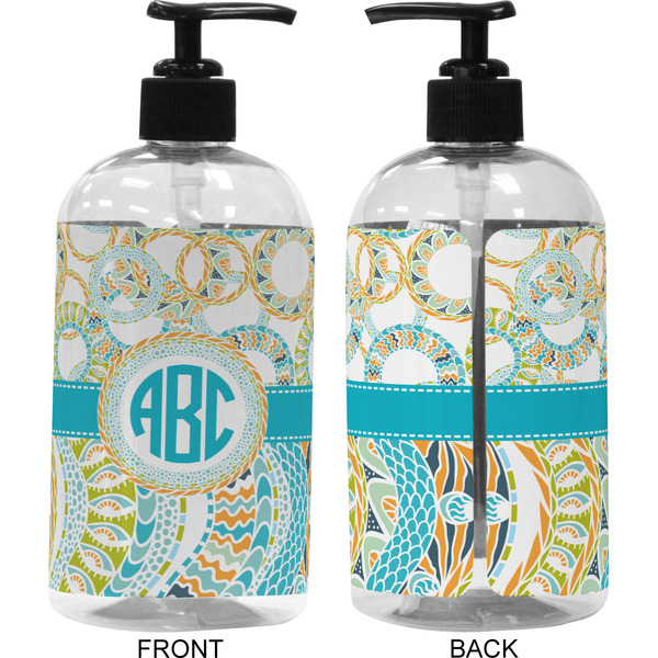 Teal Circles & Stripes 16 oz Plastic Liquid Dispenser (Approval) - Black