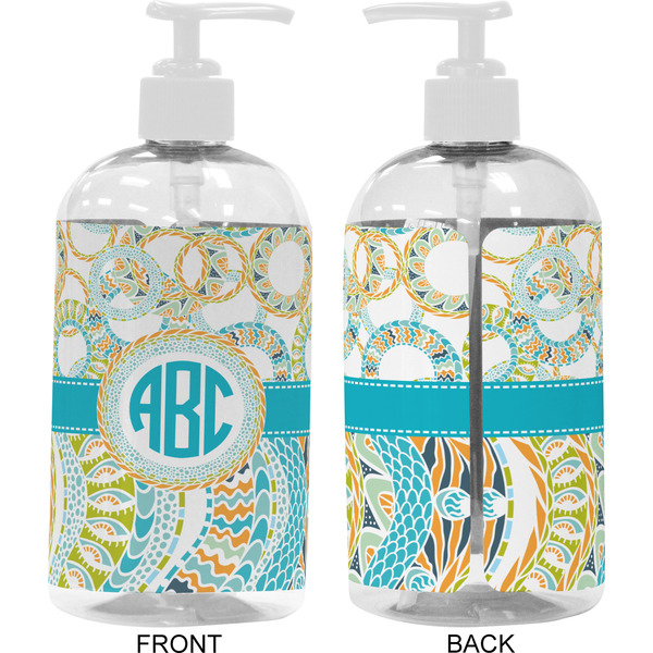 Teal Circles & Stripes 16 oz Plastic Liquid Dispenser- Approval- White