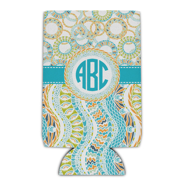 Custom Teal Circles & Stripes Can Cooler (Personalized)