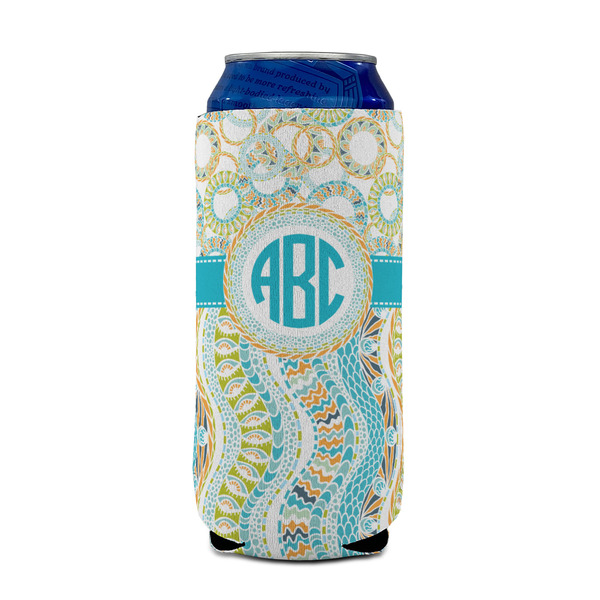 Teal Circles & Stripes 16oz Can Sleeve - FRONT (on can)