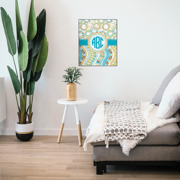 Teal Circles & Stripes 20x24 Wood Print - In Context