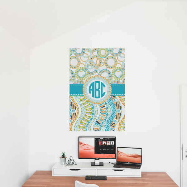 Teal Circles & Stripes 24x36 - Matte Poster - On the Wall