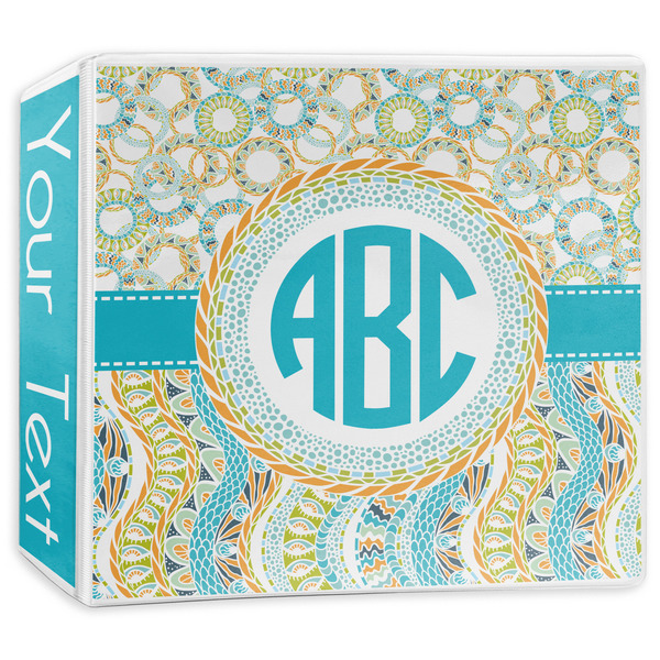 Custom Teal Circles & Stripes 3-Ring Binder - 3 inch (Personalized)